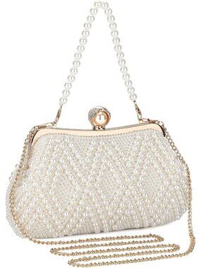 Women Pearl Clutch Bag Noble Crystal Beaded Evening Bag Wedding Clutch with Pear